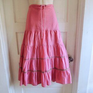 Vintage Bass Pink Tiered Costume Cosplay Prairie Skirt Gold Sequins L